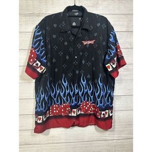 Jibani Las‎ Vegas Rockabilly Gambling Dice Black Short Sleeve Size XXL Button